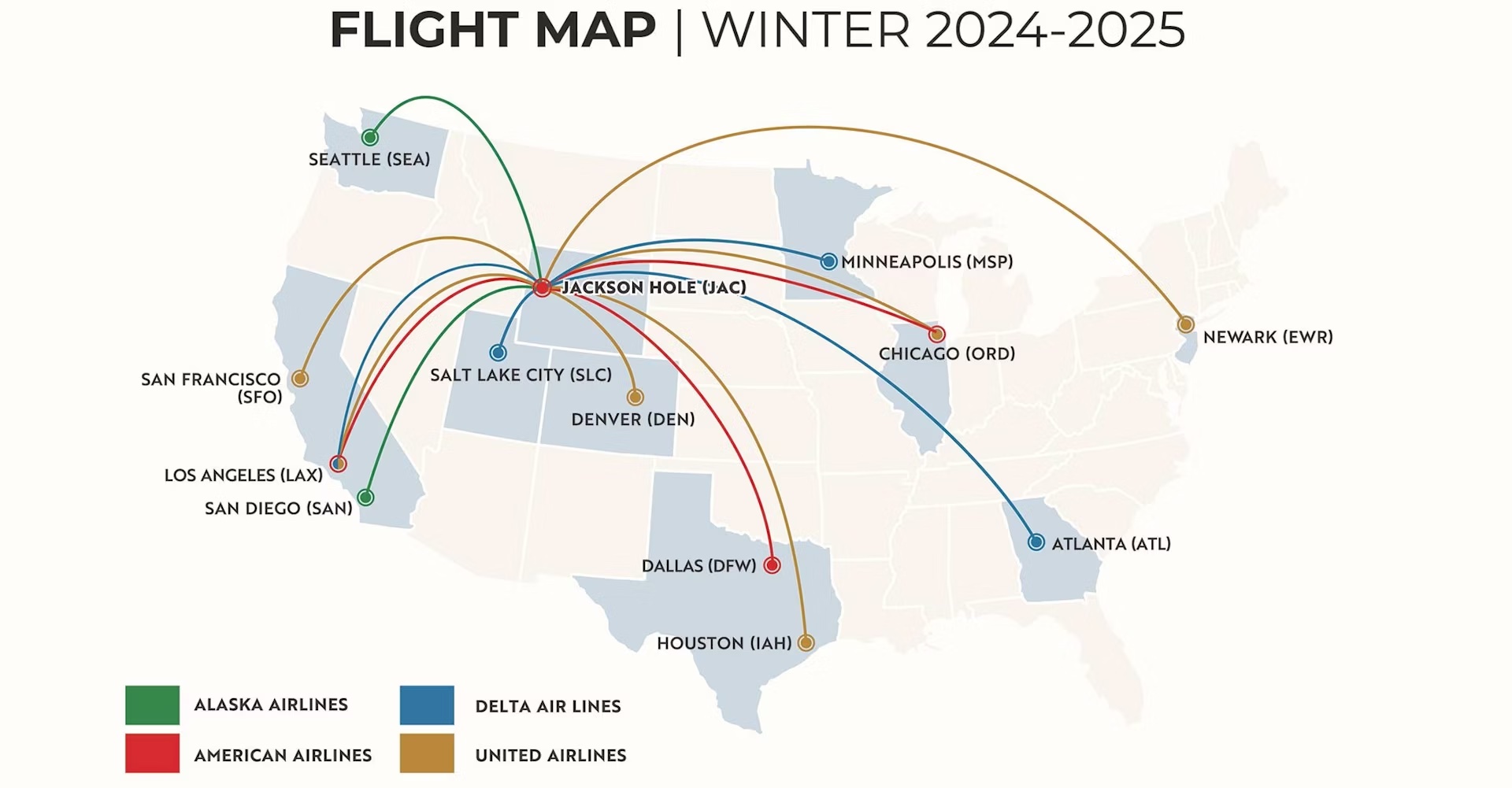 Jackson Hole 2024-2025 Winter Flight Map